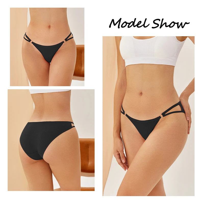 4PCS/Set Women Cotton Panties Sexy Low Waist Briefs Female Soft Breathable Underwear Button Design Fashion Comfortable Lingerie