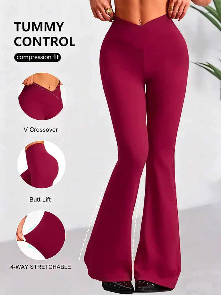 Womens New Spring Autumn Flare Pants V Shaped Cross Waist Wide Leg Trousers Elegant Loose Women Long Sweatpants For Slim Figures