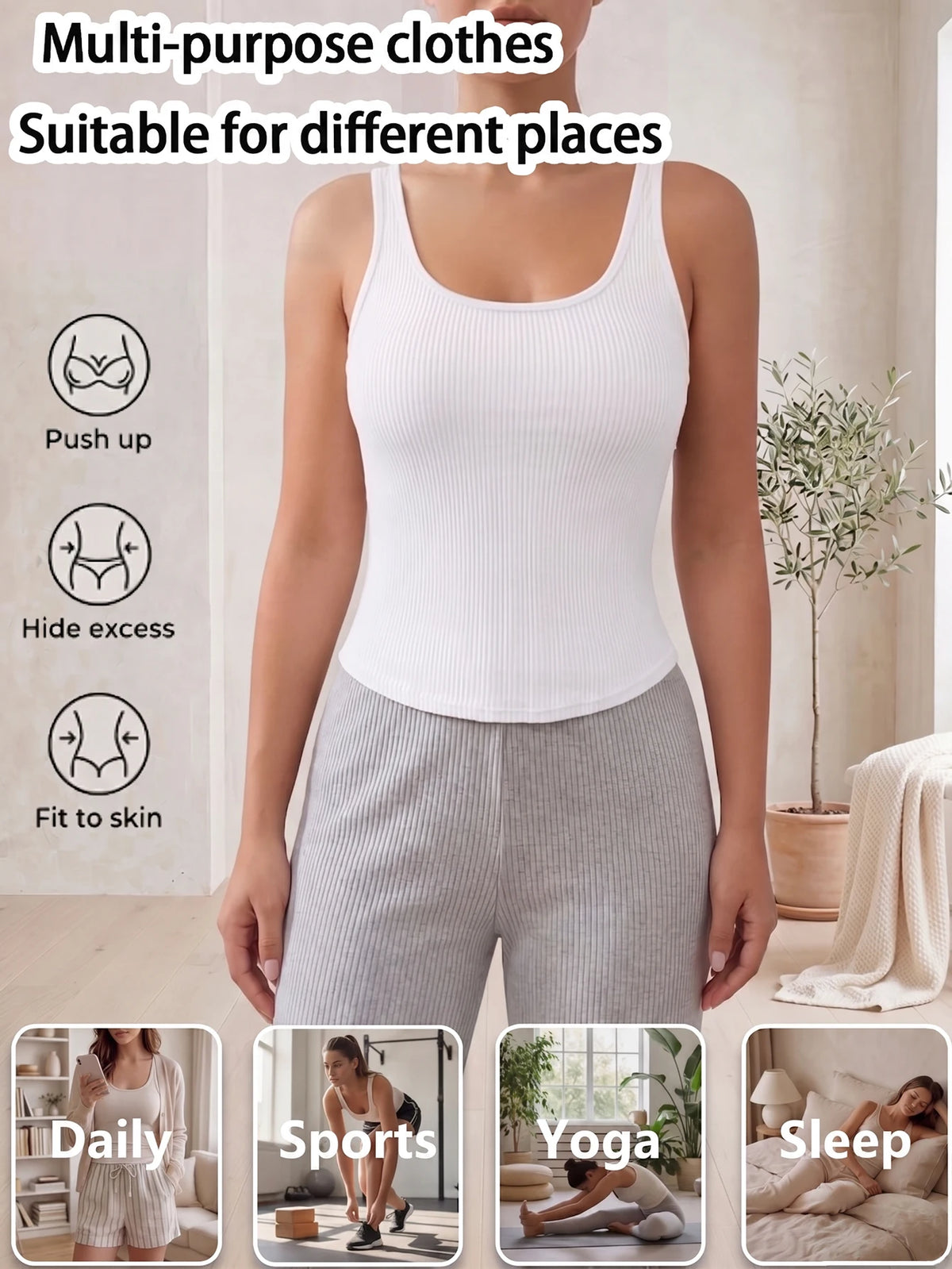 Women's Ribbed Wireless Padded Camisole Sleeveless Racerback Tank Top Yoga Workout Vest Breathable Daily Wear Underwear