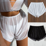 Women Summer Sexy Beach Swimming Shorts High Waist Mesh Sheer Elastic Bikini Bottom White Black Transaparent Cover Up Beachwear