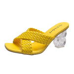 Transparent Strange High Heels Sandals Women SummerPlus Size Weave Female Slippers Fashion Yellow Open Toe Slides