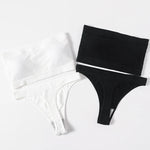 Women Strapless Bra And Panties Set Seamless Anti-Slip Tube Bra Sexy Underwear Brazilian Panties Ribbed Bandeau Lingerie Set