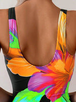 Vintage Black Big Floral Print One Piece Swimsuit 2026 Women U Neck Slim Tummy Control Swimwear Holiday Bathing Suit Monokini
