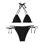 2Pcs/Set Women Bikini Set Adjustable Side Straps Halter Bra Low-rise Swimming Briefs Set Ladies Pure Imitation Pearls Swimwear
