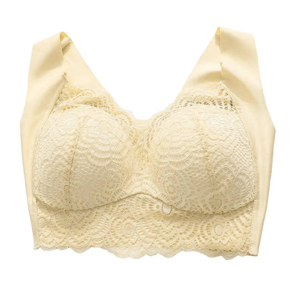 Shockproof Push-up Wireless Yoga Daily Bra Women Bra Wide Shoulder Strap Hollow Out Lace Seamless Thin Anti-exposure Comfort