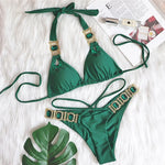 3 Colors Sexy Bikini Women Swimwear Swimsuit Luxe Crystal Diamond Halter Bandage Solid Bikinis Set Bathing Suit Beachwear Female