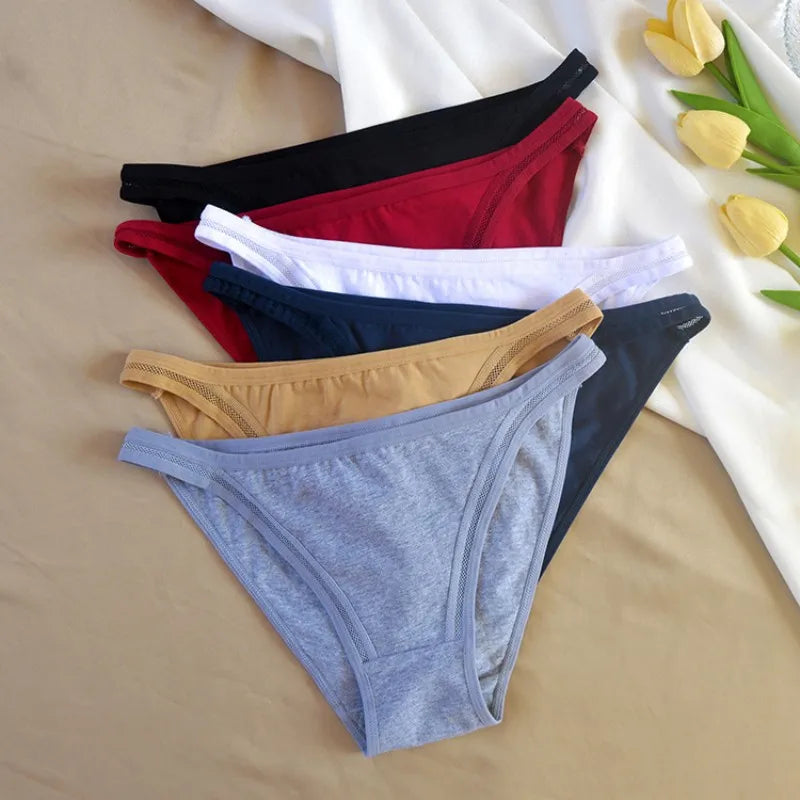 5Pcs/Set Cotton Panties Women Low Rise Briefs Solid Color Underwear Comfort Breathable Underpants M-XL Sexy Lingerie