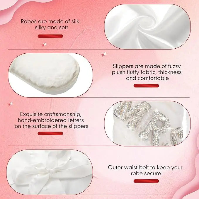 2 Pcs Personalized Initial Bride Slippers and Bride Robe Mrs Slippers Bridal Robe Bridal Shower Gifts for Wedding Day