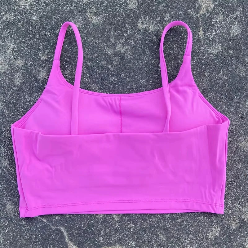 Sexy Solid Color Women's Tight Athletic Spaghetti Strap Gym Underwear Comprehensive Training Training Sports Bra Soft Yoga Top