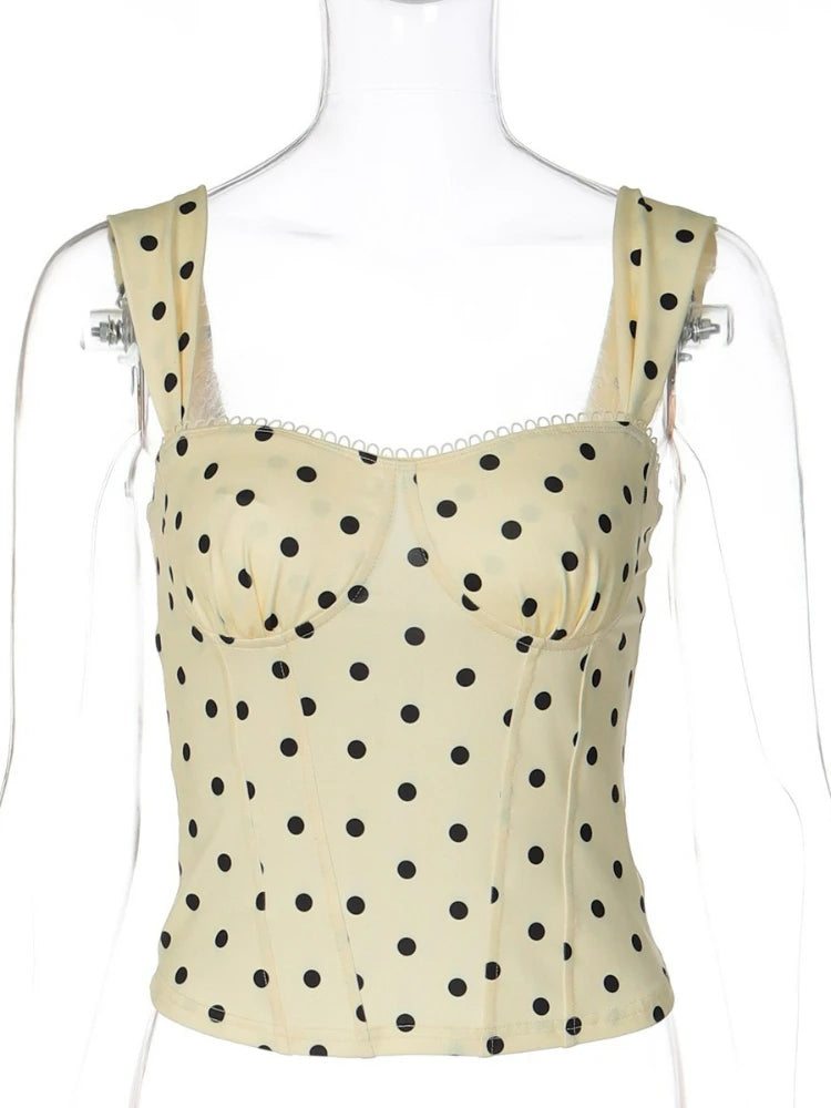FDYOUI 2026 Summer Women's Polka Dot Camisoles Fashion Sexy Sleeveless T-shirt Backless Slim Corset Female Crop Tops Streetwear