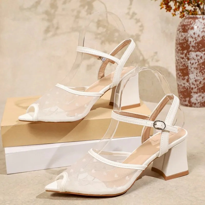 Heel Sandals for Women - Peep Toe Ankle Strap Dress Shoes, Comfortable Thick Heel for Office