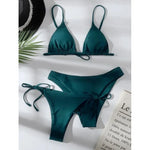 Sexy 3 Piece Bikini Set Women Solid Blue Purple Push Up Bandage Triangle Swimsuit Brazilian Beach Bathing Suit Swumwear Biquini