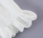 Foridol Ruffles Puff Sleeve White Lace Dress Flower Embriodery Hollow Out Cotton Beach Dress Women Backless Party Mini Dress