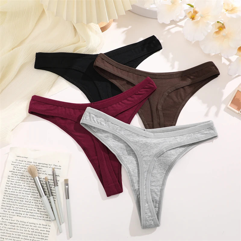 4PCS Women Seamless Thong Cotton Thin Strap Low Waist High Flexibility Panties Sexy Underwear Ladies Briefs T-back Soft Women
