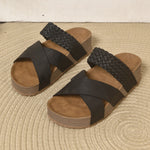 Women Woven Crisscross Wedge Slide Sandals Open Toe Platform Slip‑On Summer Casual Non‑Slip Comfort Beach Walking Slippers