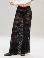 Sexy High Waist Black Lace Skirts for Women 2026 Summer See-through Long Maxi Skirt Female Hollow Out Slim Holiday Party Dress