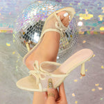 Summer New Style Mesh Breathable Round-toe Slip-on High-heeled Sandals with Bow Tie and Thin Heel Women's 7CM