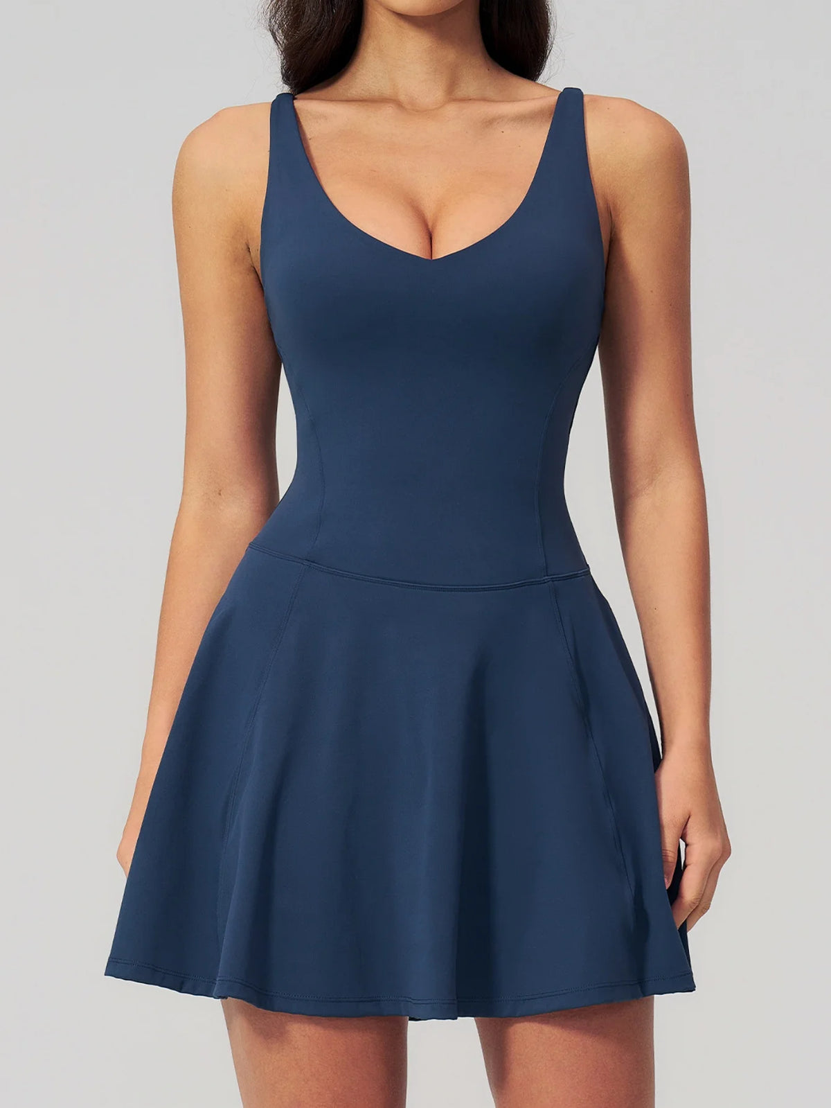 Bodycon Tennis Dress with Shorts Pocket Women Speed Dry Sleeveless V Neck One Piece Sport Outfit Short Dress Fitness Yoga Set