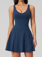 Bodycon Tennis Dress with Shorts Pocket Women Speed Dry Sleeveless V Neck One Piece Sport Outfit Short Dress Fitness Yoga Set