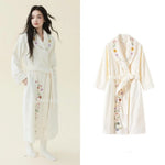 Ladies Elegant Premium Embroidered Coral Fleece Bathrobe Thick Extra Long Warm Winter Bridal Home Dressing Gown Sleepwear