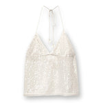 Women Sequins Tank Tops V-Neck Tie-Up Halter Neck Casual Vest Summer Sleeveless Crop Tops Streetwear