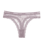 FINETOO Women Sexy Lace Low-Rise Thongs Letter Waist Transparent G-String Ladies Seamless Lingerie Hollow Out Perspective T-Back