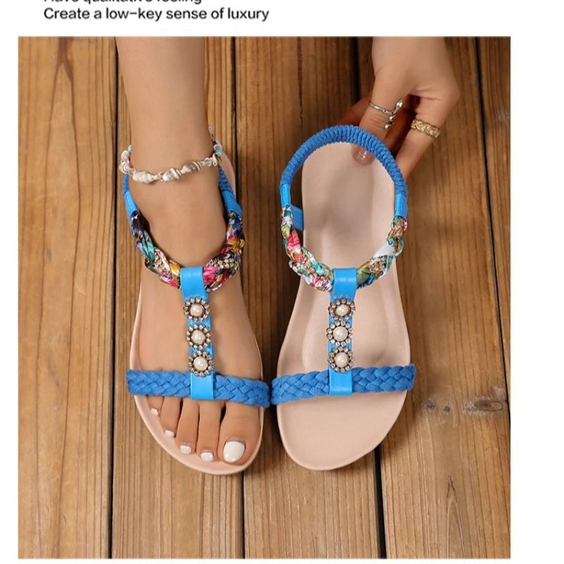 Summer Crystal Weave Flats Women Sandals Designer New Shoes Woman Fad Open Toe Flip Flops 2026 Trend Casual Slides