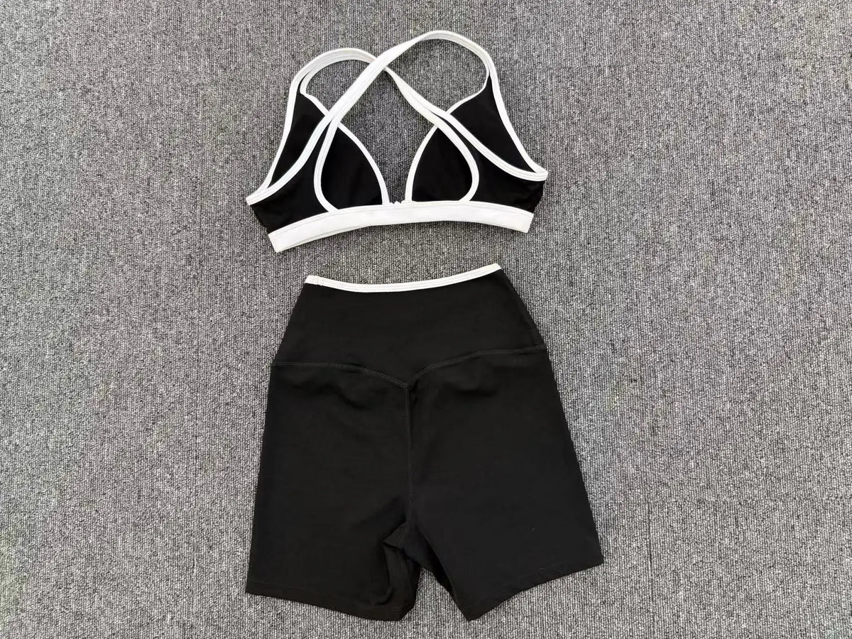 Summer Yoga Set 2Pcs Women's Tracksuit Back Cross Sports Bra Sportswear High Waist Butt-Lifting Fitness Pants Workout Top Suit