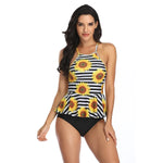 Summer Swimwear for Women Tankini Swimsuit Vintage Sunflower Print Bathing Suit 2XL Striped Beachwear Female Women's Swimwear