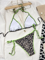 2026 New Sexy Bikini Leopard Block Color Triangle Halter Swimwear Swimsuit Women Bikinis Set Bathing Suit Beach Bikini Female