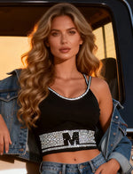 Black Rhinestone Camisole for Women Going Out Sequin Sparkly Top Double Adjustable Straps Clubbing Y2K Cute Tee