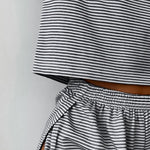 2 Pcs/Set Summer Sleepwear For Women Striped Printed Homewear Top Pants Suit Loose Short Sleeve T-shirt Elastic Waist Shorts