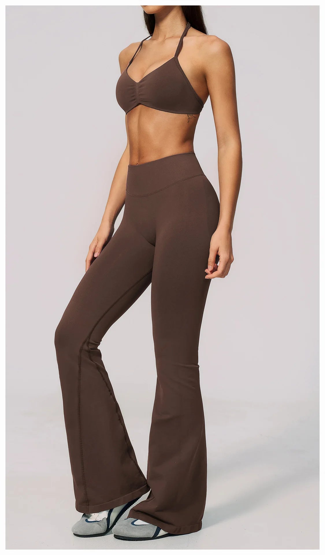 Summer Fitness Suit Women Seamless Hanging Neck Pleate Sports Bra Yoga Sets High Waist Wide Leg Leggings Running Athletic Wear