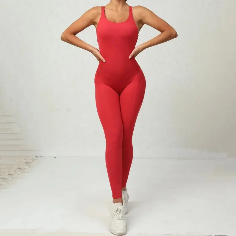 Seamless High-Waisted Peach Hip Yoga Jumpsuit for Women - Fast Drying Sweat-Wicking Tight Running Sports Jogging Gym Activewear