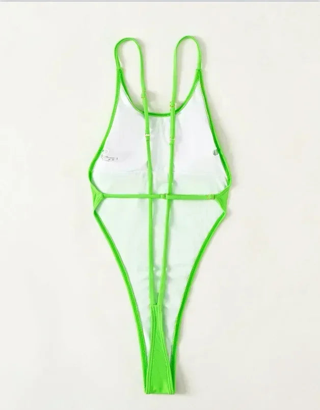 Sexy Ribbed Cross Backless Women Monokini Micro String Thong Swimwear One Piece Swimsuit Female High Cut Bathing Suit Swim Lady