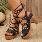 Casual Women's Sandals Open Toe Cross Strap LadiesSummer Roman Black Rivet Sandales Large Size 36-43