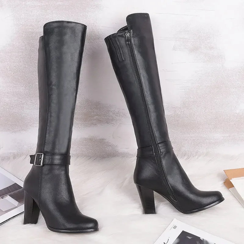 2020 fashion high heels women knee high boots pu leather office ladies dress shoes spring autumn boots woman big size 34-43 63