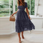 Women'S Summer Dress Fragmented Flower Flare Short Sleeve Casual Flowy Midi Dresses Elegant Temperament Party Vestidos 2024 Hot