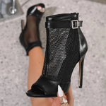 Design Peep Toe Hollow Out Mesh Ankle Boots Sandals Woman Sexy Nightclub Gladiator Peep Toe Thin High Heels Zipper Sandals