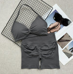 Seamless Sexy Open Back Gym Yoga Crop Top Women Halter Sports Bra Push Up Strappy Padded Workout Tank Tops