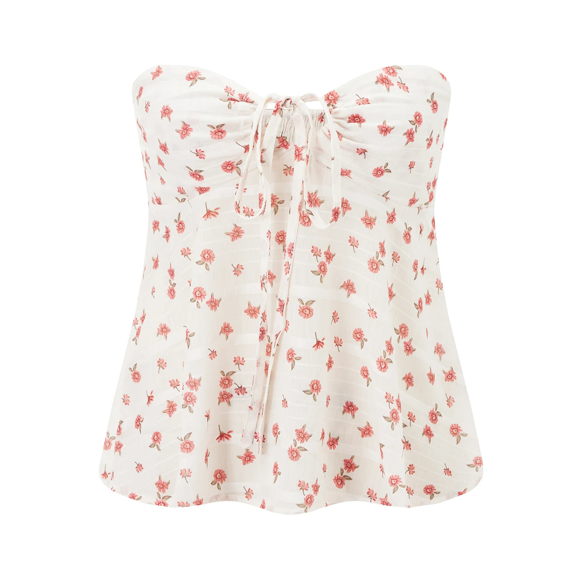 Summer Women Tie-up Tube Tops Floral Print Drawstring Strapless Bandeau Vest Backless Shirts for Streetwear Aesthetic Clothes