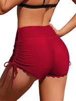 Women Swim Shorts High Waist Drawstring Wavy Hem Bathing Suits Surfing Bottoms 2024 Summer Beach Shorts Swimwear