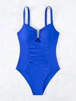 Sexy V Neck One Piece Swimsuit 2025 Mujer Women Black Hollow Out Pleate Tummy Control Swimwear Beach Bathing Suit Slim Monokini