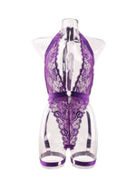 New Purple Sexy Lace Bodysuits Deep V Neck Halter Mesh Solid Color Bodysuits CharmingPure Desire Transparent Flower Print OOB5