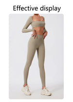 Hearuisavy Summer 2PCS Long Sleeve Gym Set Women Yoga Clothes Quick-Drying Sportswear Running Leggings Workout Sports Crop Top