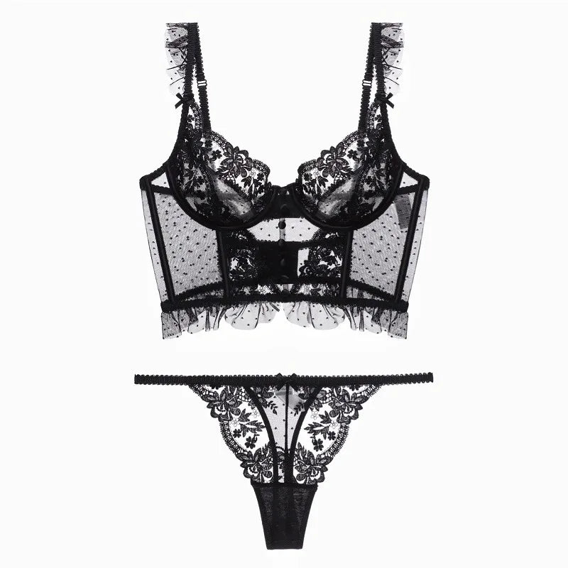 Sexy Ultra Thin French Lace Bra Set Sheer Push Up Embroidered Waistcot Thong Shaping Bralette CA Delivery S-XL MOYISU Sexy Tushy