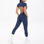 Women's Seamless Yoga Jumpsuits Sports Fitness Zipper Open Beauty Back Hip-lifting One-Piece Running Training Workout Bodysuits