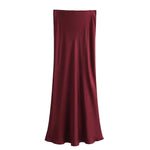 Foridol Autumn Winter Burgundy Satin Skirt Women Party Silk Skirt High Waist Straight Long Faldas Mujer Christmas Skirt
