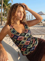 Summer Women Sequin Tank Tops Sparkly Graphic V Neck Vest Fashion Stylish Sleeveless Shirts Casual Office Daily Streetwear
