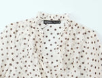 2026 Spring New Women Elegant Loose V Neck Wave Trim Polka Dot Blouse Thin Long Sleeve Top